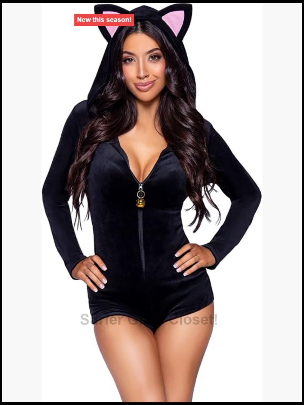 Cat Costume Onesie Plush Velvet Romper with Tail and Hood Halloween